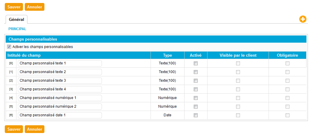 Champs personnalisables clients