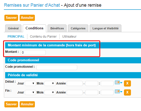 Promotion montant minimum d'achat